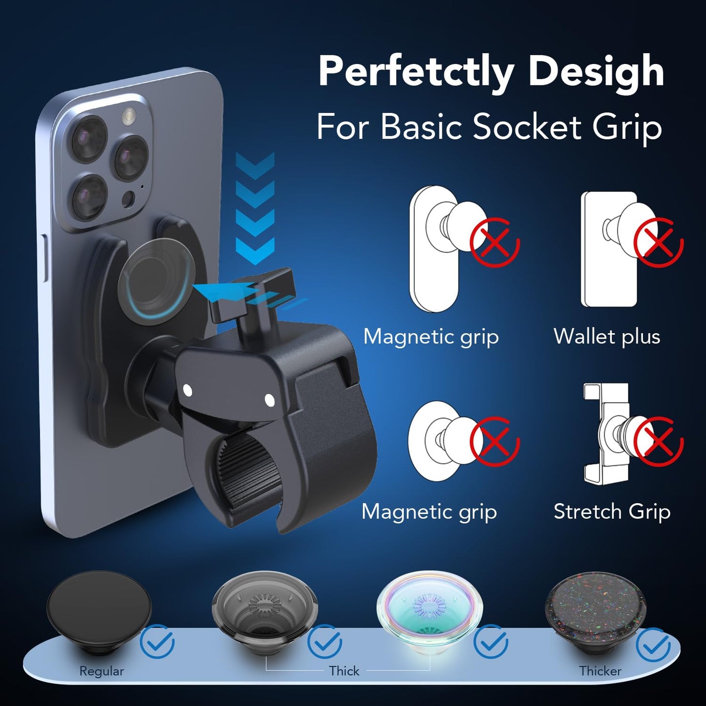 JCBAKC Socket Mount for Bikes, Motorcycles, Scooters,Treadmill Handlebar,Bike Phone Holder for Basic Socket,Compatible with Phone 3.7" to 7"