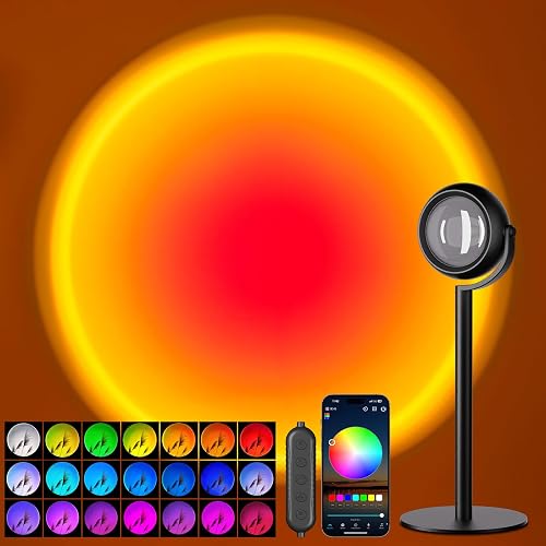 Neroupe Upgraded Sunset Lamp Projector with APP Control, Endless Color Changing Led Lamp Night Light, Mood Lighting Sunlight Sunset Lamps for Bedroom