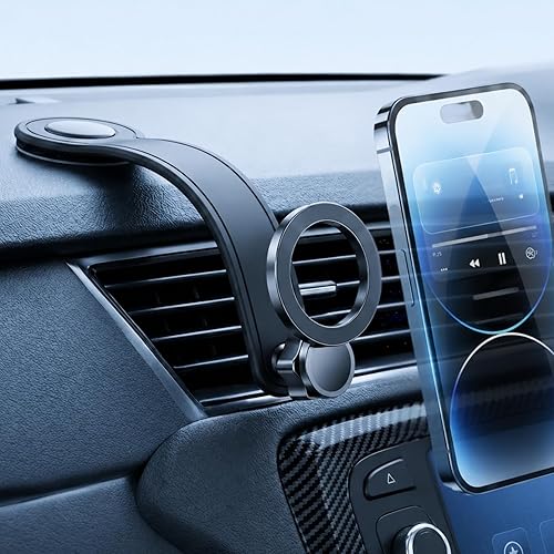 YUHENG Magnetic Car Phone Holder for Car, Compatible with MagSafe Car Mount, 32lbs Strong N52 Magnets, 360° Adjustable Soft Aluminum Arm, Adhesive