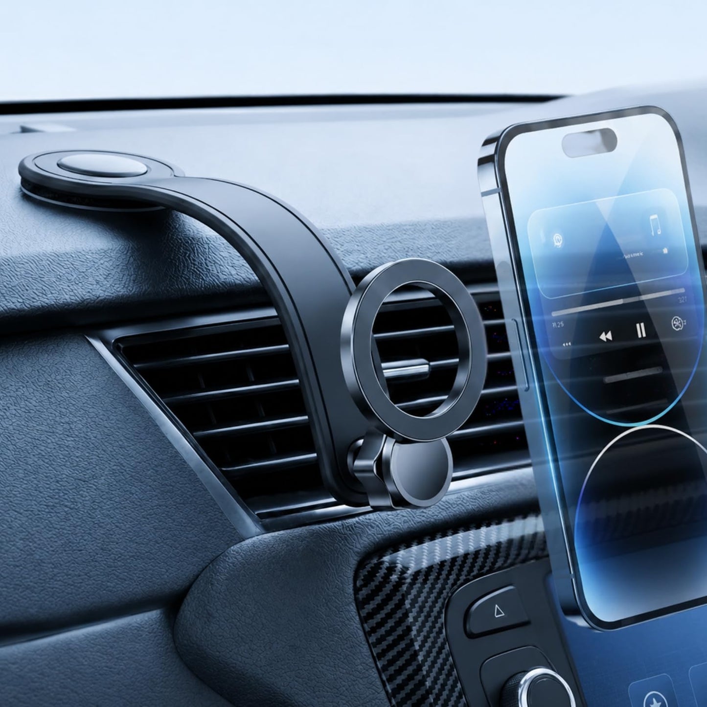 YUHENG Magnetic Car Phone Holder for Car, Compatible with MagSafe Car Mount, 32lbs Strong N52 Magnets, 360° Adjustable Soft Aluminum Arm, Adhesive