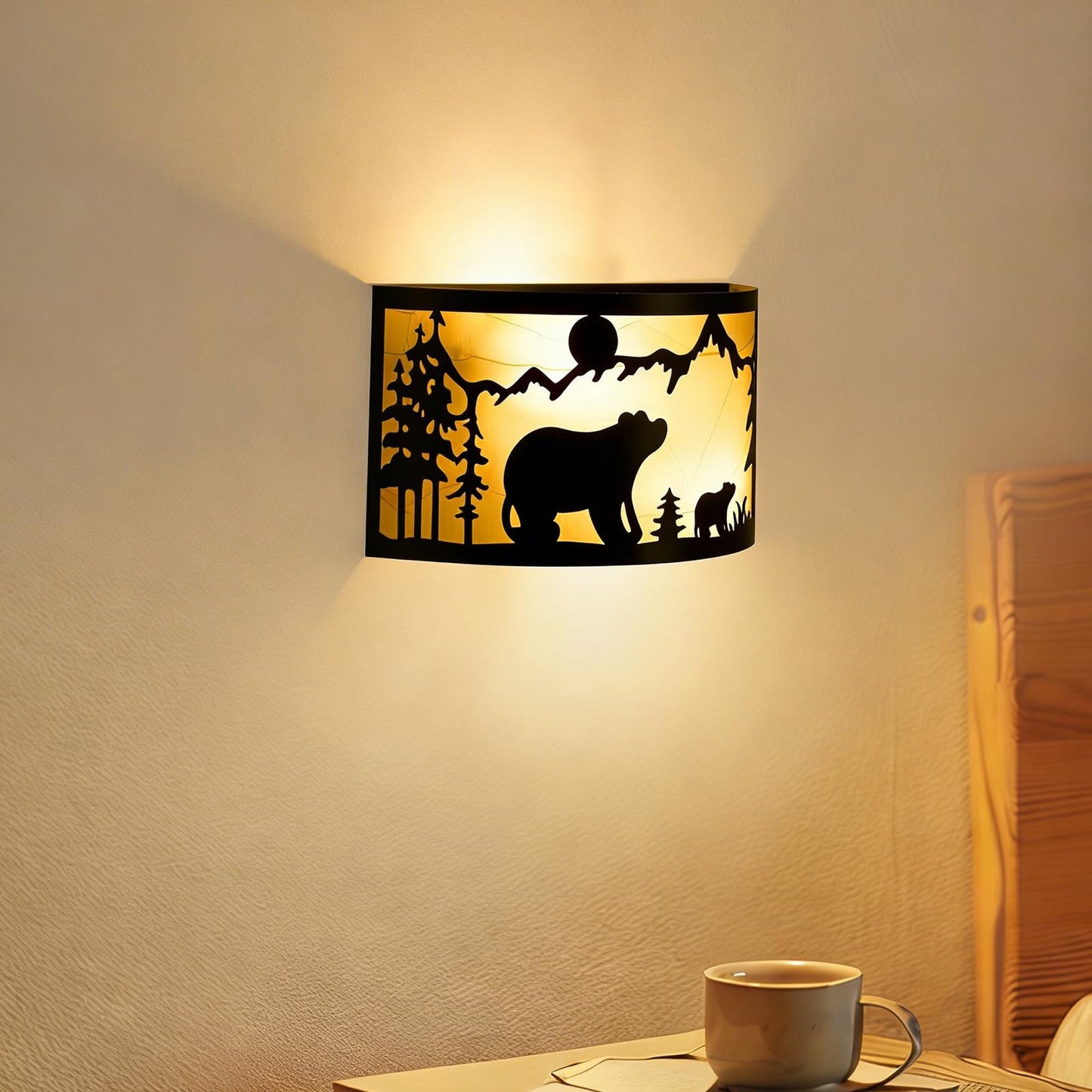 SAYTOP Rustic Bear Wall Sconces Farmhouse Industrial Wall Lamp, Indoor Wall Mount Lighting Matte Black Porch Light 2-Light Wall Lantern or Bedroom