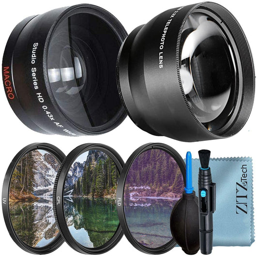 ZeeTech 49mm Accessory Bundle for Canon EOS: R50, R100, M5, M6 Mark II, M6, R10, R7 + Wide Angle + Telephoto Lens + Filter Kit + More (8pc Bundle)