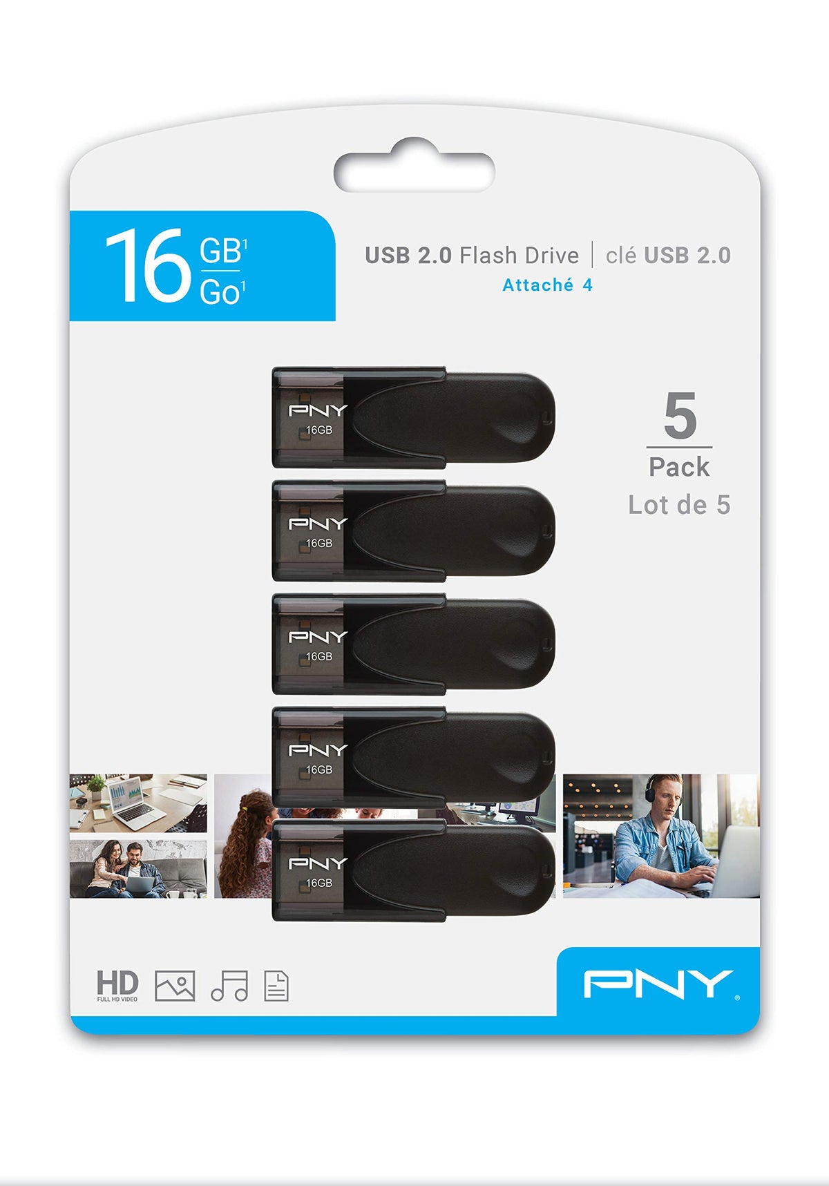 PNY 16GB Attaché 4 USB 2.0 Flash Drive 5-Pack