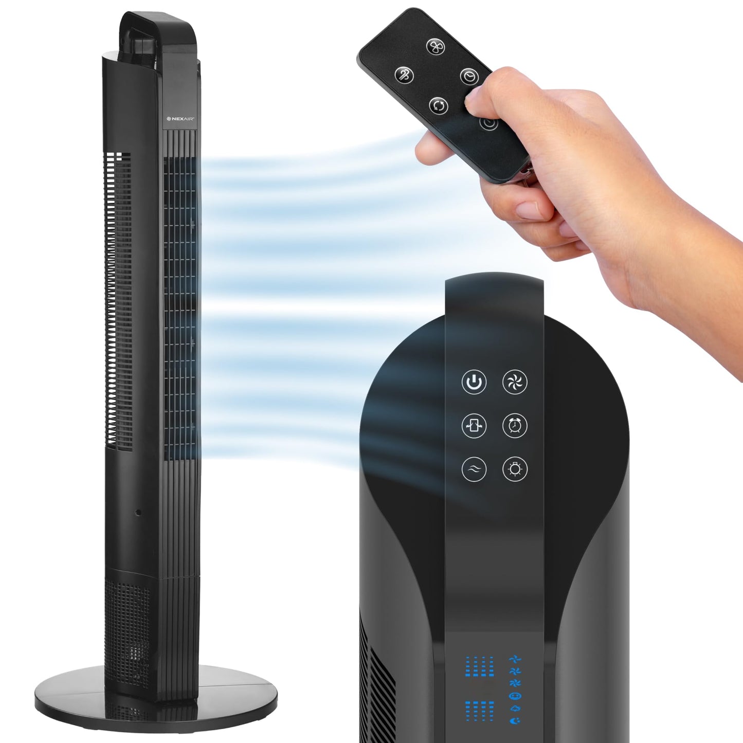 NEXAIR 42” Oscillating Tower Fan, 3 Speed Portable Fan Tower With Remote Control, Quiet Operating Floor Fan for Bedroom with 7.5 Hr Auto Off Timer