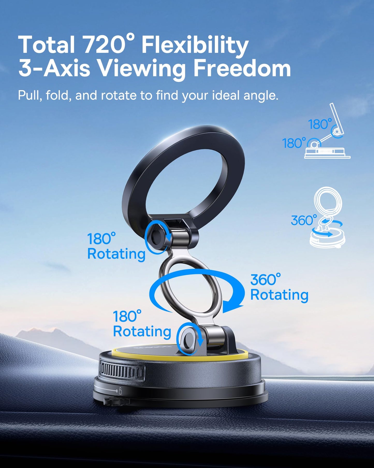 Baseus for Magsafe Car Mount, Vacuum 119LBS Magnetic Suction Cup Phone Holder for Car, 720° Adjustable Foldable Cell Phone Holder with Reusable