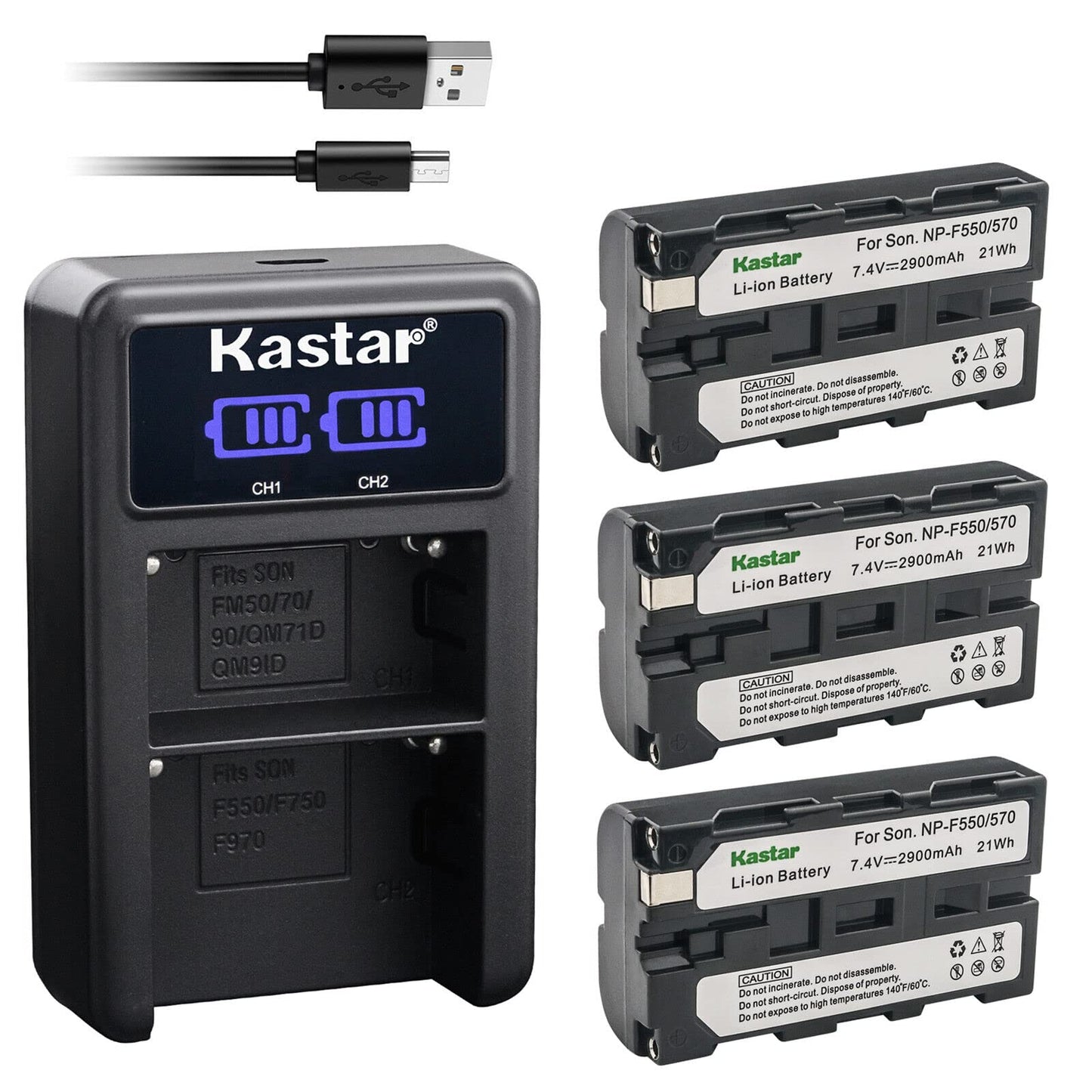 Kastar 3-Pack NP-F570 Battery and LED2 USB Charger Compatible with MVC-CD1000 MVC-CD400 MVC-CHF81 MVC-CKF81 MVC-FD100 MVC-FD200 MVC-FD5 MVC-FD51