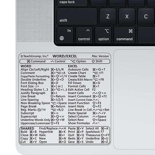 TEACHUCOMP Keyboard Shortcuts Sticker for Microsoft Word and Excel 2022 (for Mac OS) Training Aid Cheat Sheet- Vinyl, Laminated, No-Residue Adhesive