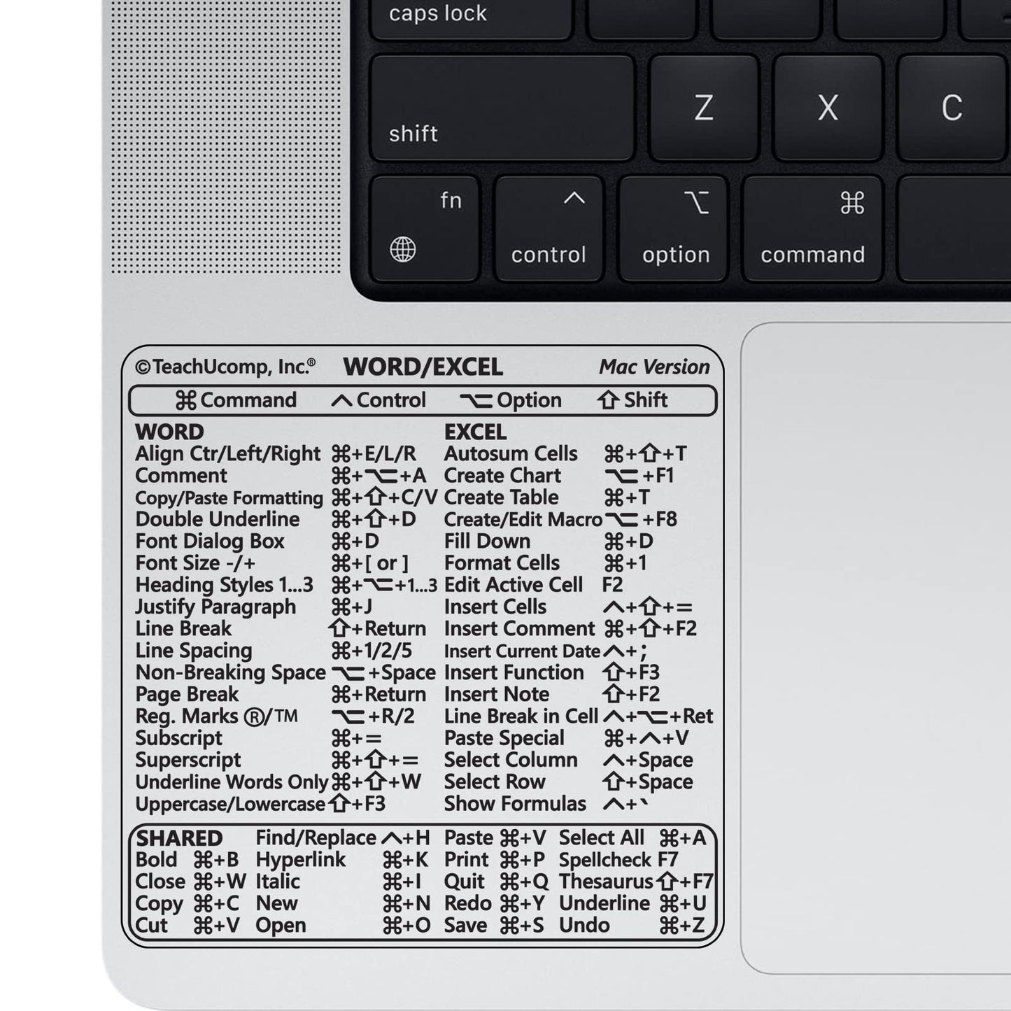 TEACHUCOMP Keyboard Shortcuts Sticker for Microsoft Word and Excel 2022 (for Mac OS) Training Aid Cheat Sheet- Vinyl, Laminated, No-Residue Adhesive