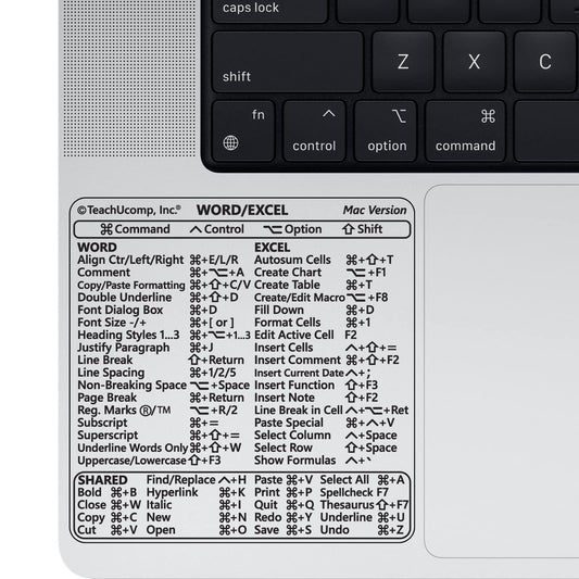 TEACHUCOMP Keyboard Shortcuts Sticker for Microsoft Word and Excel 2022 (for Mac OS) Training Aid Cheat Sheet- Vinyl, Laminated, No-Residue Adhesive