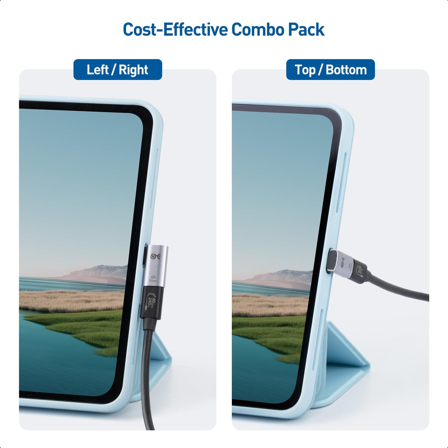 Cable Matters Combo-Pack 40Gbps Right Angle USB-C Adapter Kit, Up to [4K@240Hz Video, 240W Charging, 40Gbps Data Transfer] 90 Degree USB C Adapter…