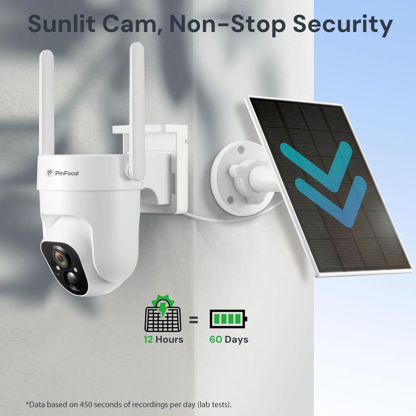 PinFocal 2K Solar Security Camera Wireless Outdoor, 360° View Pan/Tilt Battery Camera for Home Security, Color Night Vision, Spotlight, 2-Way Audio