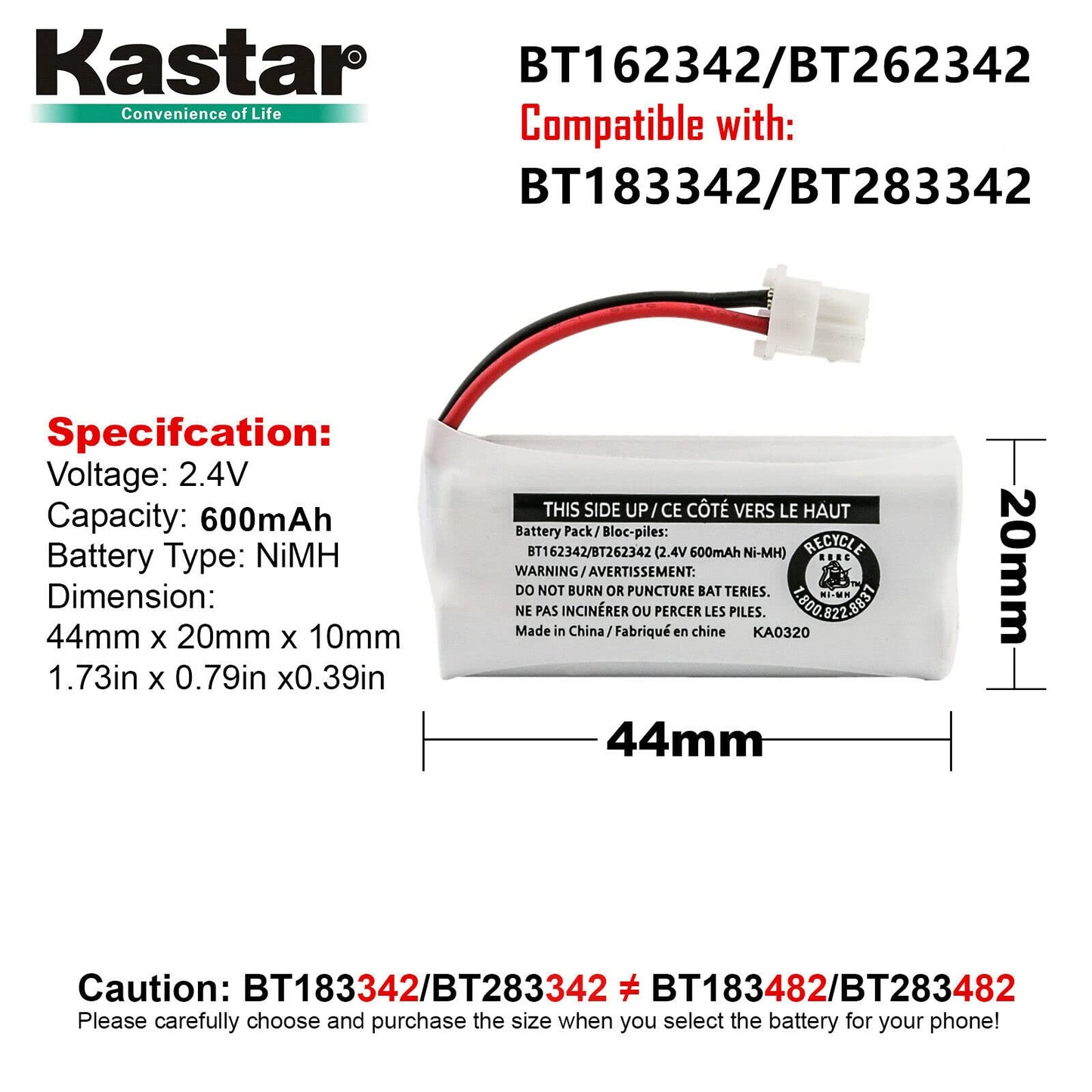 Kastar 2-Pack Battery Replacement for Vtech BT162342 BT-162342 BT1623421 BT-1623421 BT166342 BT-166342 BT262342 BT-262342 BT266342 BT-266342 BT183342
