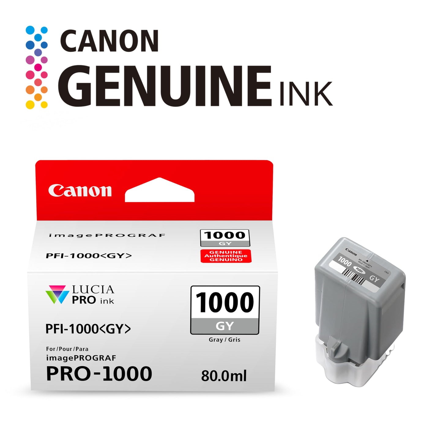 Canon PFI-1000 Genuine Gray Ink Tank, Compatible with ImagePROGRAF PRO-1000 Printers