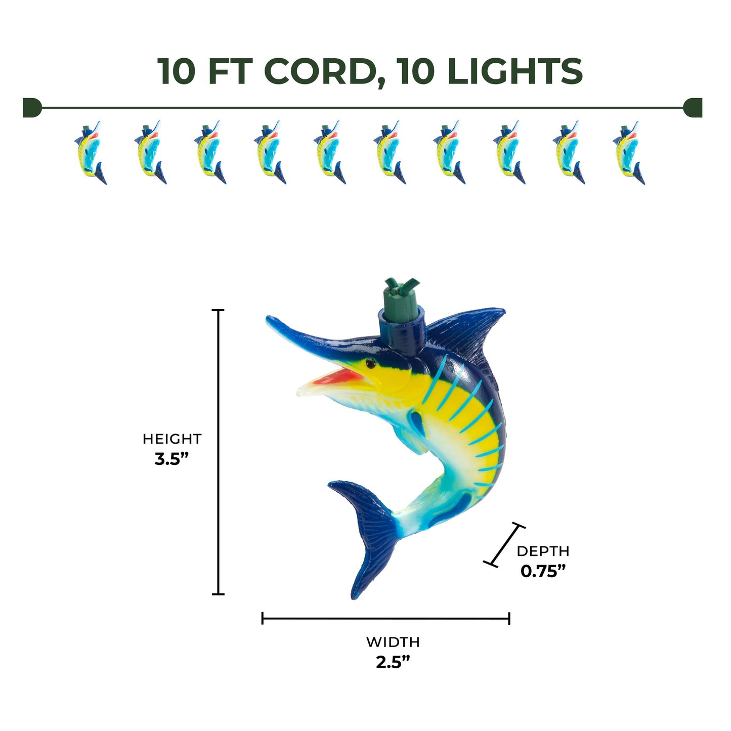 Rivers Edge Products Marlin LED String Lights, 10-Bulb Decorative Fairy Lights with 2 Extra Bulbs, 10FT Hanging Lights for Bedroom, Patio, or Deck