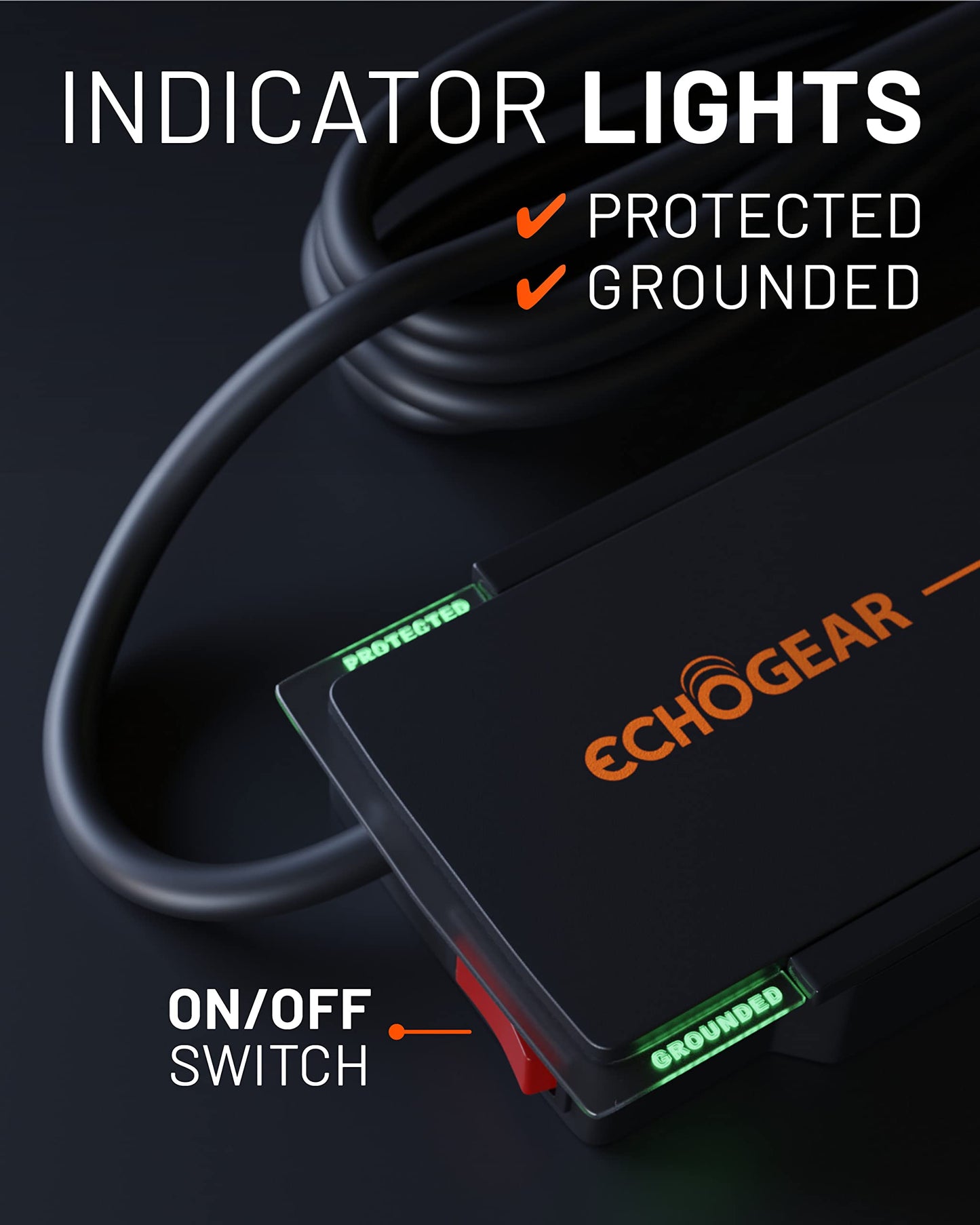 ECHOGEAR ShockBlocker 8 Outlet Surge Protector Power Strip - Slim Design Can Power & Protect Your Entire TV, Office, Or Gaming Setup - Advanced Surge
