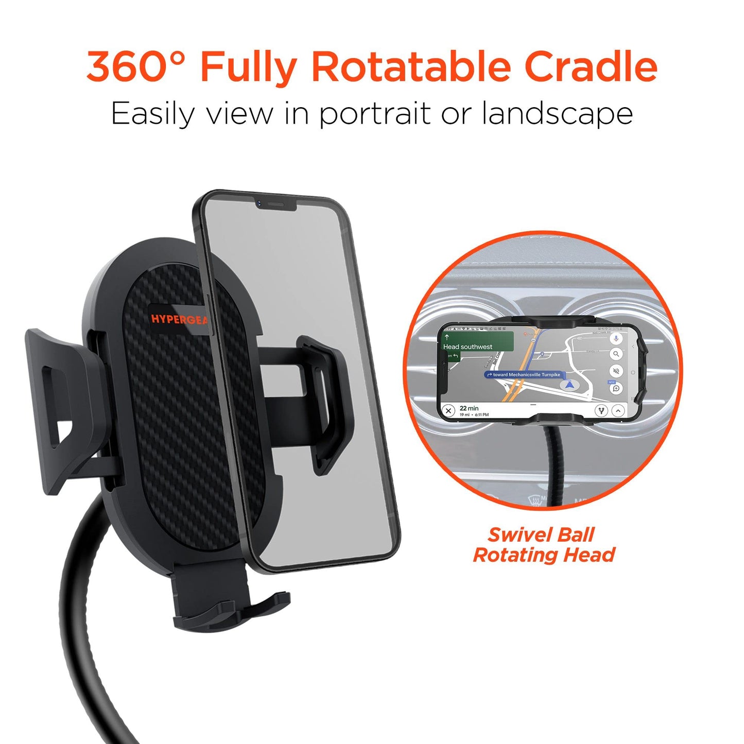 HyperGear Cup Holder Flex Universal Phone Mount, Car Phone Holder with Adjustable Gooseneck & 360° Rotation, Universal Compatibility for iPhone