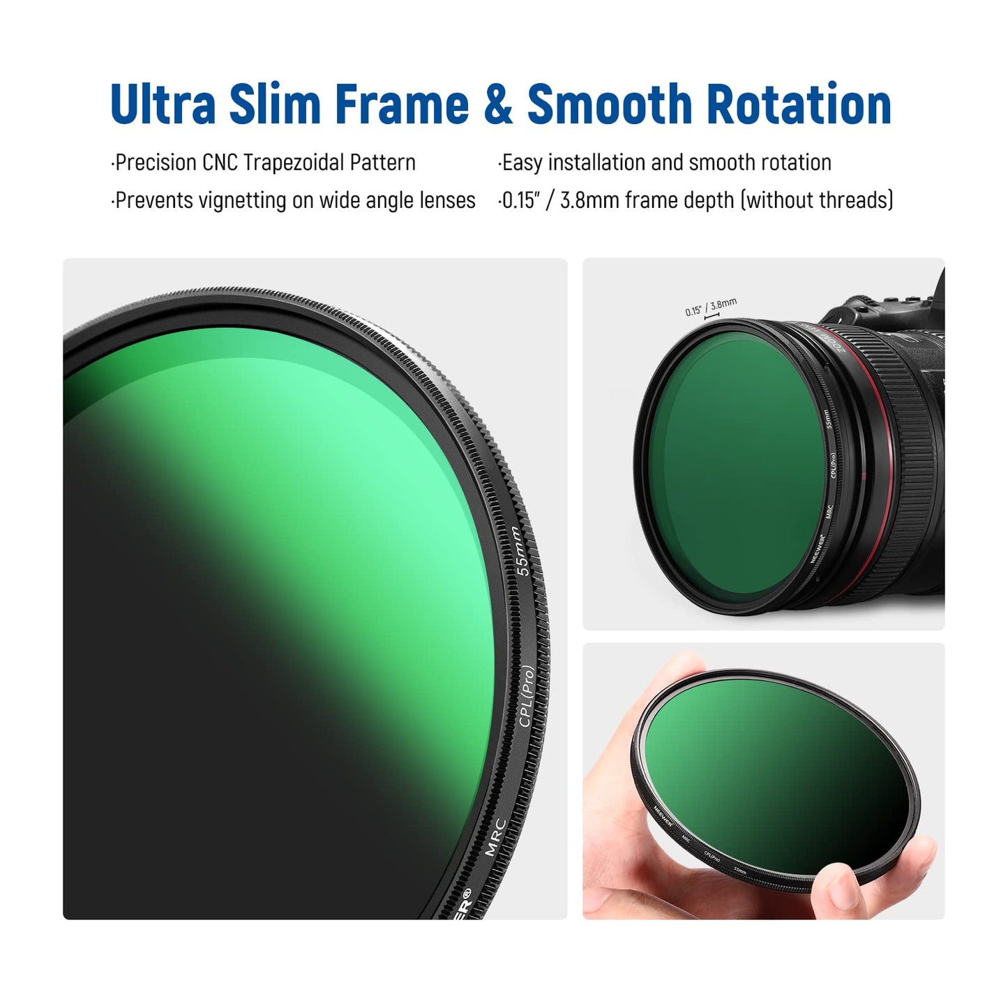 Neewer 55mm Polarizing Filter 30 Layer Multi Resistant Nano Coatings Circular Polarising Filter(CPL) Reduce Glare/Enhance Contrast/Ultra Slim/Reduces
