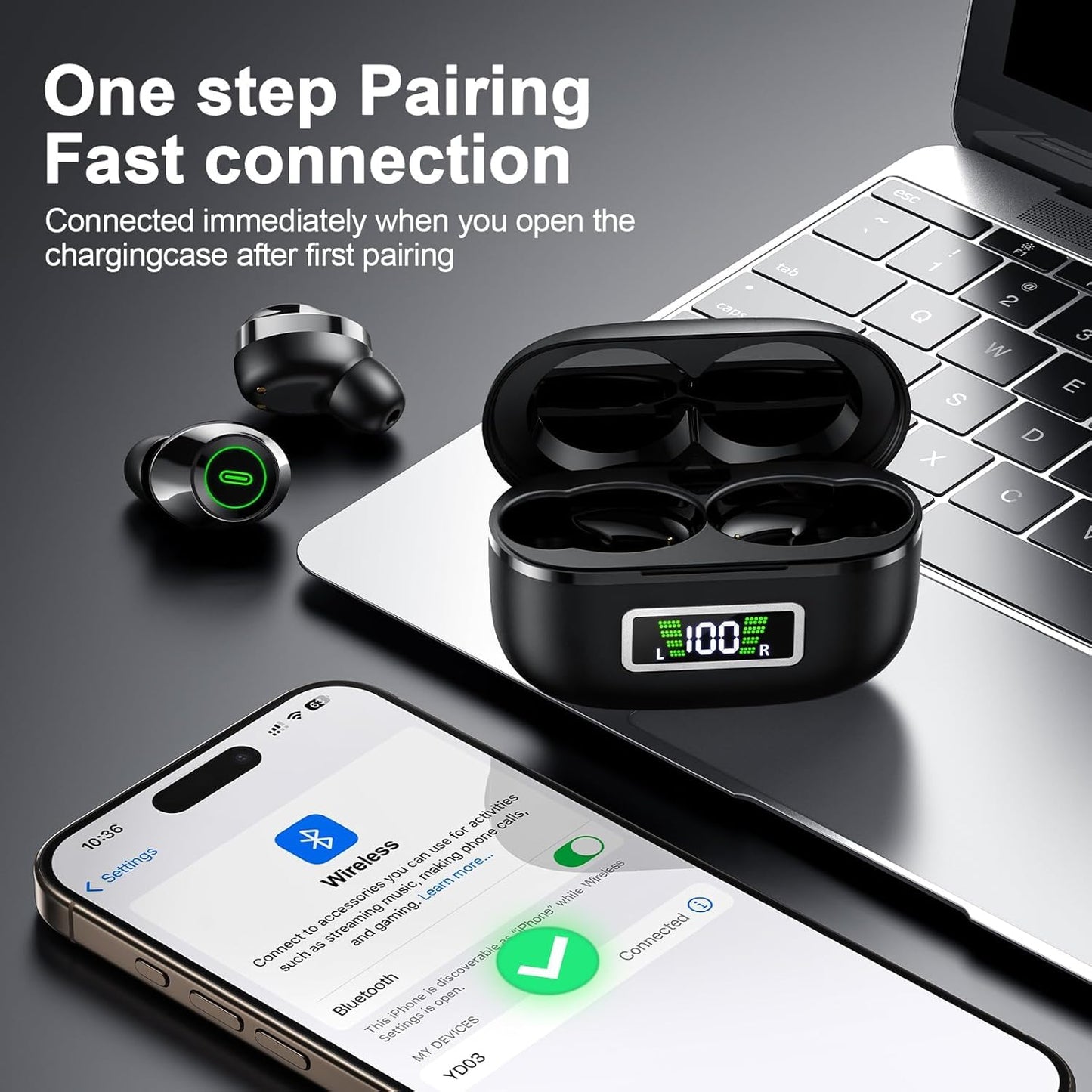 CAGPMEOL Wireless Earbuds, Bluetooth 5.4 Headphones in Ear with Mic HiFi Stereo Noise Reduction, Wireless Earphones IP7 Waterproof Touch Control LED