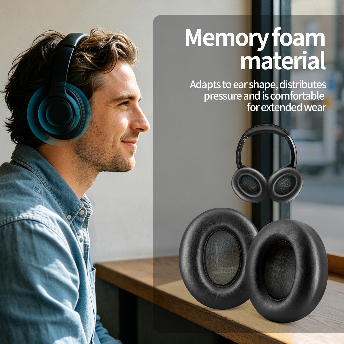 ZLiT Earpads for Anker Life Q20 Q20 BT Headphone Ear Cup Replacement Ear Pads Cushions Earmuffs Pads(Black)