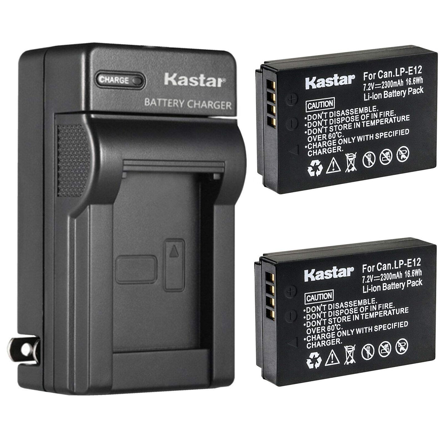 Kastar 2-Pack Battery and AC Wall Charger Replacement for Canon LP-E12 LPE12 Battery, Canon LC-E12 LC-E12E Charger, Canon EOS M50, EOS M50 Mark II