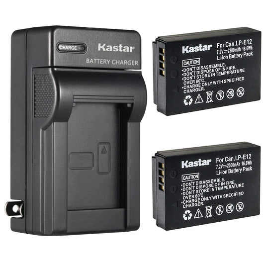 Kastar 2-Pack Battery and AC Wall Charger Replacement for Canon LP-E12 LPE12 Battery, Canon LC-E12 LC-E12E Charger, Canon EOS M50, EOS M50 Mark II