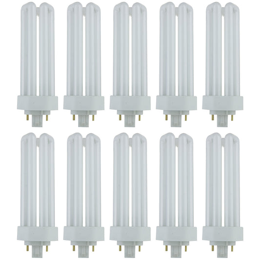 Sunlite CFL Plug-in PLT 4-Pin Triple Tube Light, 32 Watts, 4-Pin GX24q3 Base, 2400 Lumens, 3500K Neutral White, 10 Pack