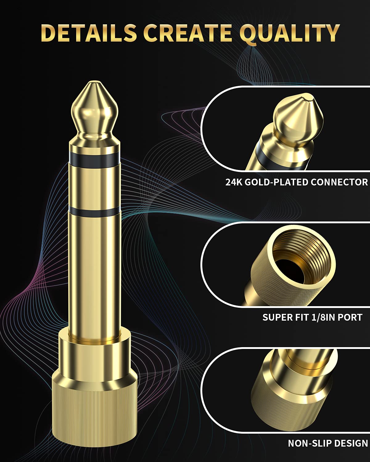 6.35mm to 3.5mm Audio Adapter, Gold Plated Screw-On Stereo Adapter for Compatible Devices (2Pcs) - Check Compatibility Before Use