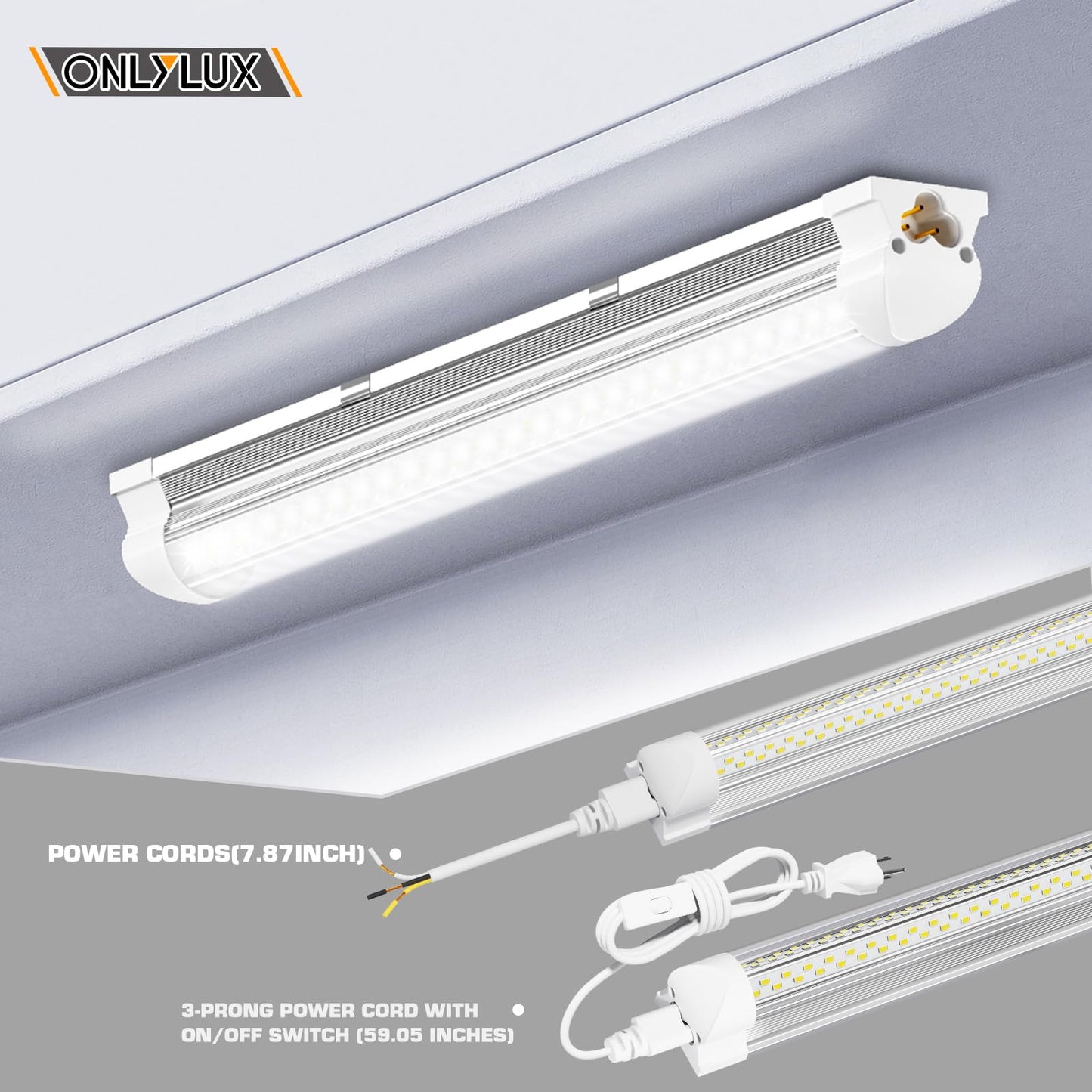 ONLYLUX LED Shop Lights, LED Tube Light 25W 6000K, Garage Lighting, Super Bright, Under Cabinet Lighting, Linkable with Plug Shop Lights for Garage