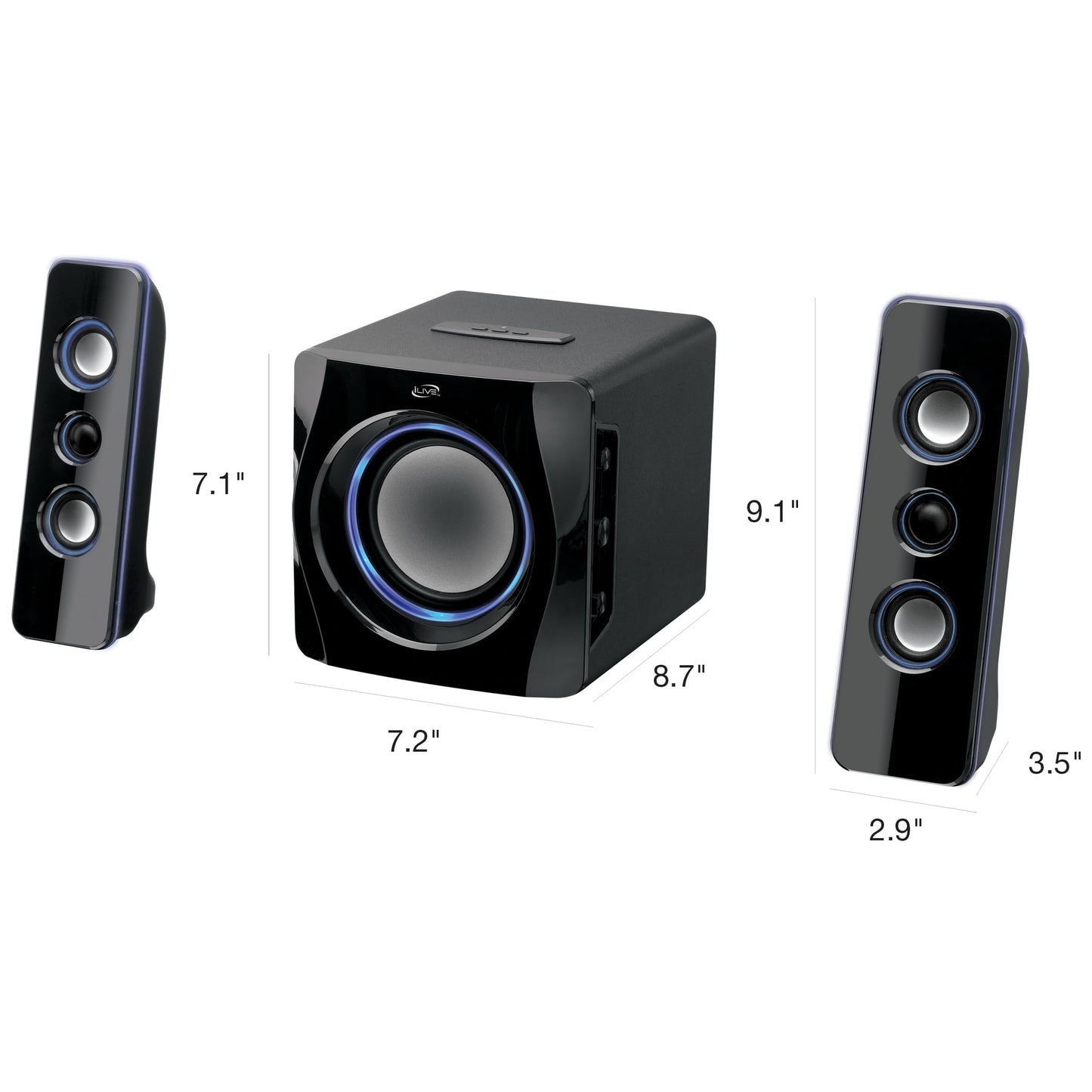 iLive Electronics Bluetooth Speaker System with Built-in Subwoofer, 7.28 x 8.86 x 7.28 Inches, Black (iHB23B)