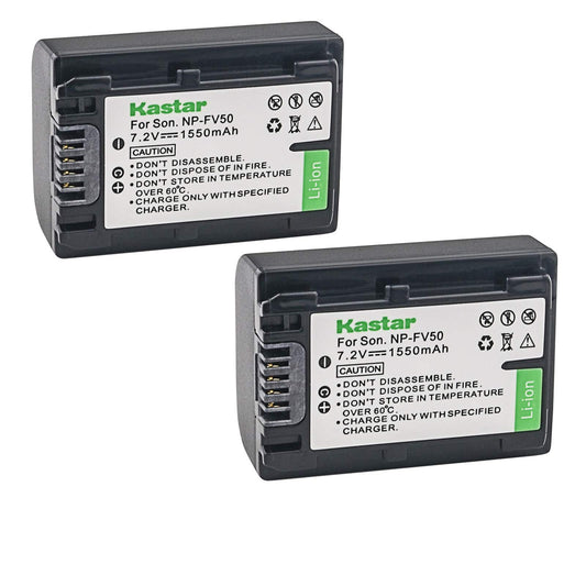 Kastar NP-FV50 Battery 2 Pack for Sony NP-FV30 NP-FV40 NP-FV50 & Sony Handycam HDR-CX380 430V 900 580V 760V HDR-PJ540 650V HDR-PV710V 790V 810