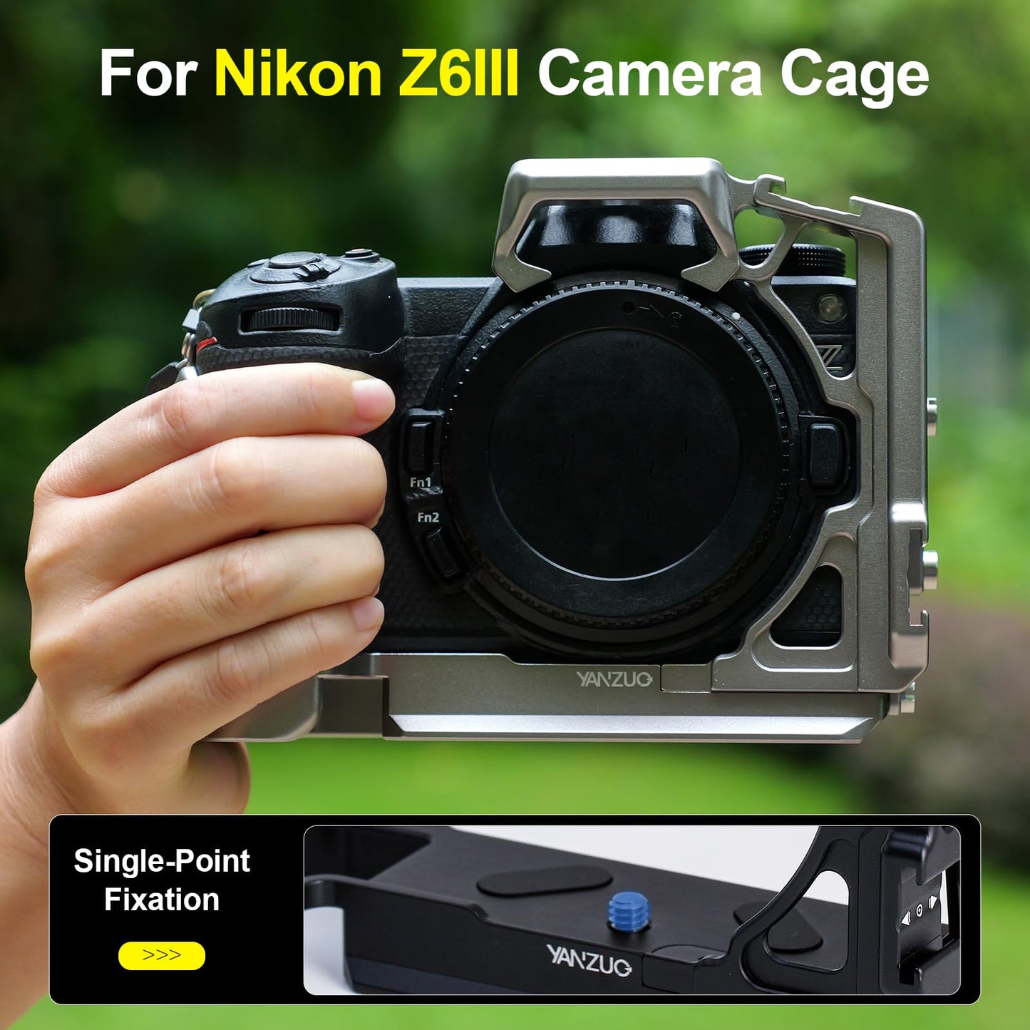 YANZUO Full Camera Cage for Nikon Z6 III, Lightweight Anodized Aluminum Rig with 38mm Arca-Swiss Plate, Quick Release, Two-Point Locking for Gimbal