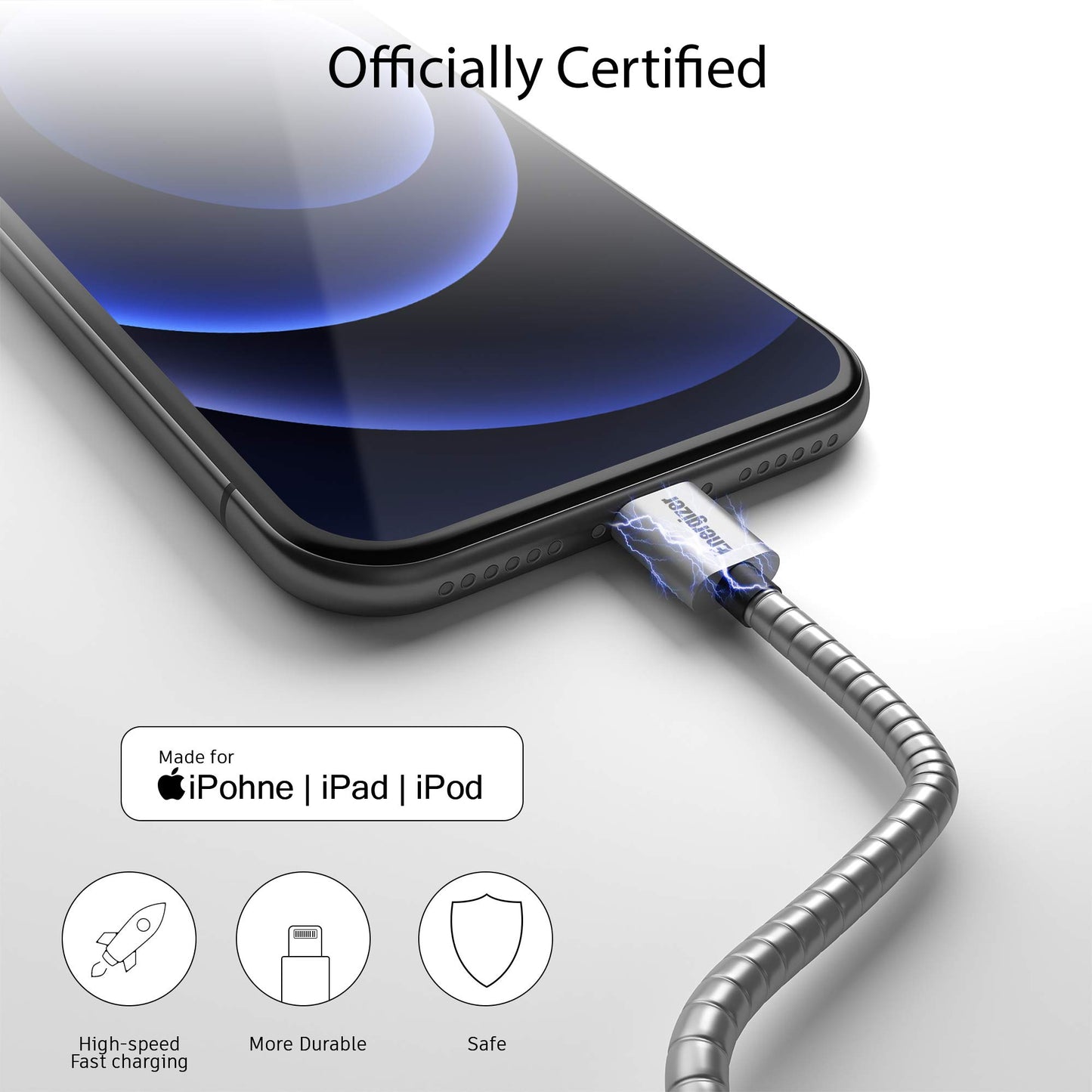 Energizer Metallic Energizer iPhone Charger, Silver (4 Feet)
