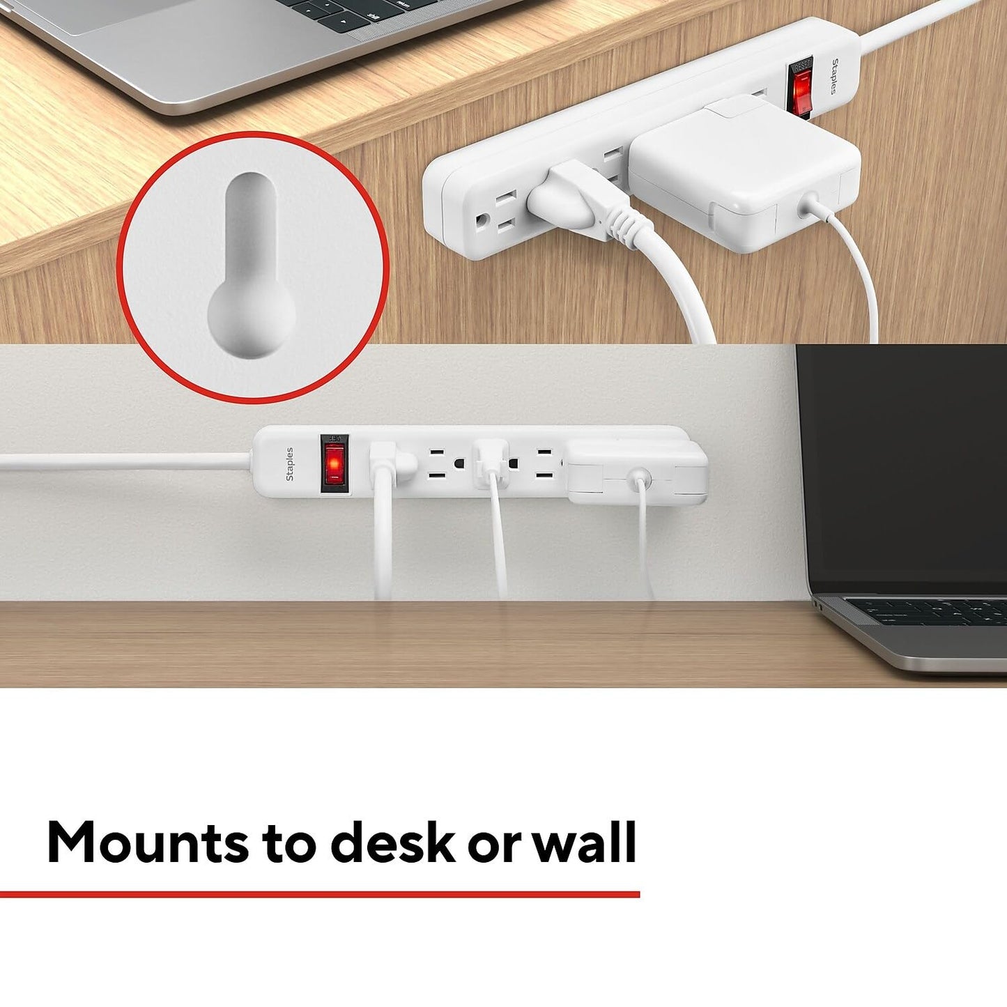 Staples TECH 6?Outlet Power Strip - 15 ft. Extension Cord for Home, Office & Dorm Room Use, White
