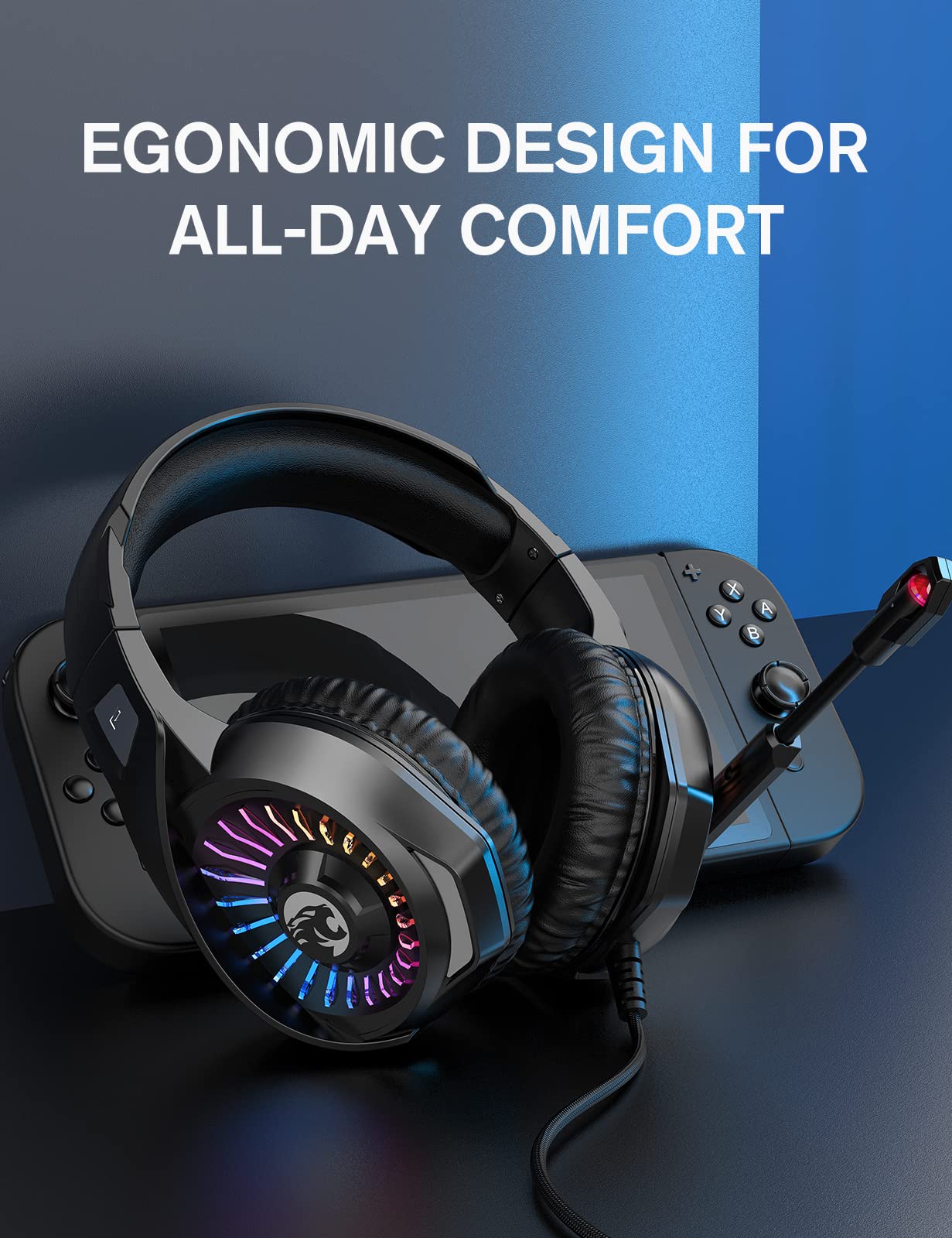 ZIUMIER Gaming Headset with Microphone, Compatible with PS4 PS5 Xbox One PC Laptop, Over-Ear Headphones with LED RGB Light, Noise Canceling Mic, 7.1