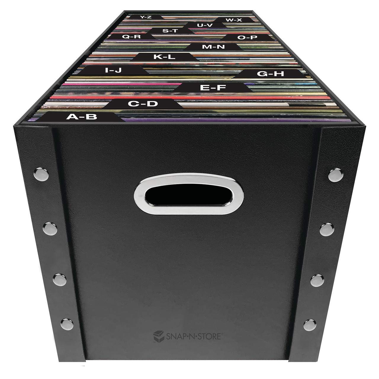 Snap-N-Store Vinyl Record Storage Box - Pack of 1-13.2 x 12.625 x 12.5 Inch LP Holder with Lid & Guides for 12-inch Records - Crate Holds up to 75