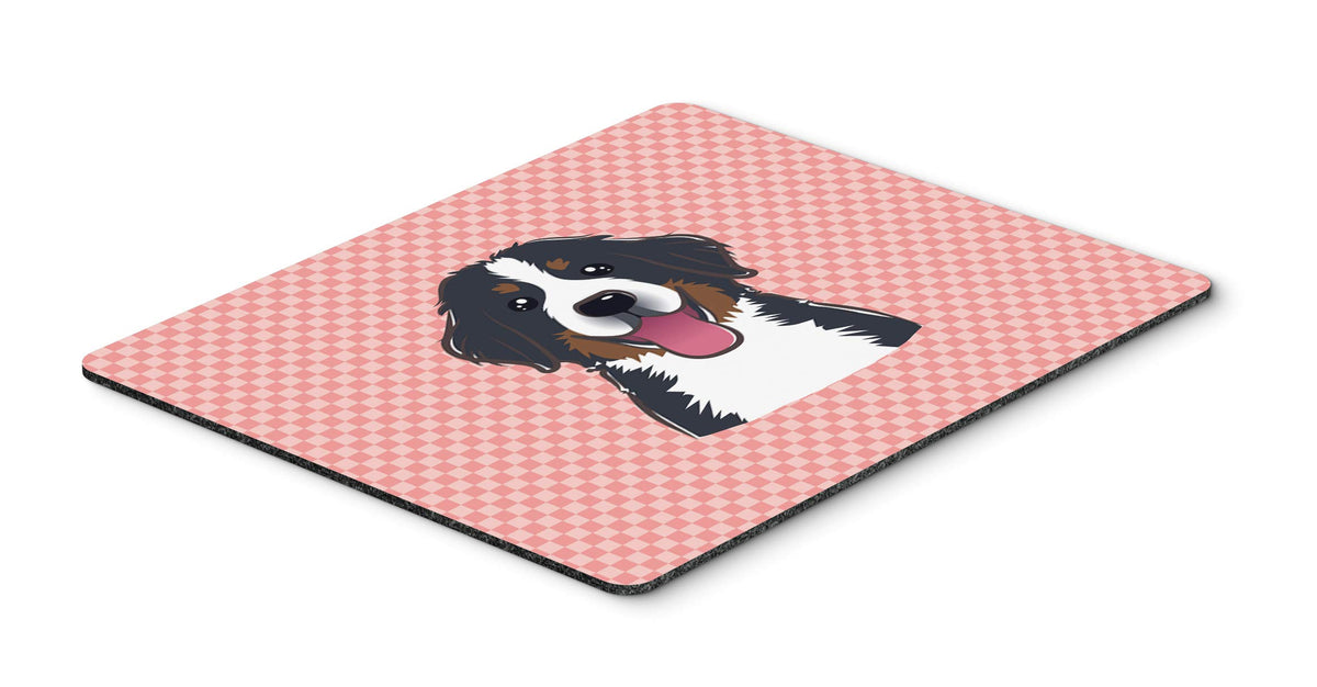 Caroline's Treasures BB1237MP Checkerboard Pink Bernese Mountain Dog Mouse Pad, Hot Pad or Trivet for Home Office Gaming Working Computers Laptop