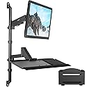VIVO Black Sit-Stand Height Adjustable Pneumatic Spring Arm Keyboard, Monitor, CPU Wall Mount for 1 Screen up to 32 inches STAND-SIT1BW