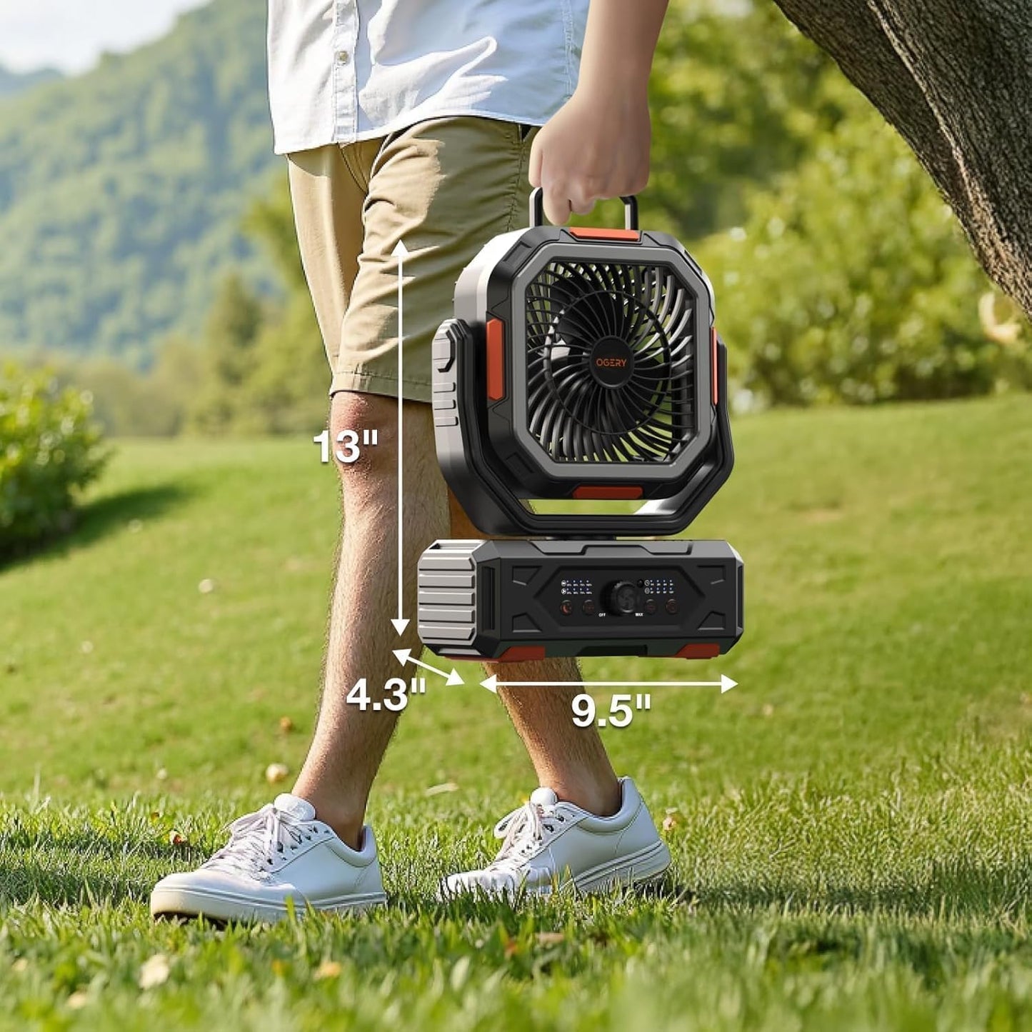 OGERY Portable Fan Rechargeable, 30000mAh Camping Fan for Tent, RV & Outdoor with Up to 322H Runtime, Battery Powered Fan with Remote, LED Lantern
