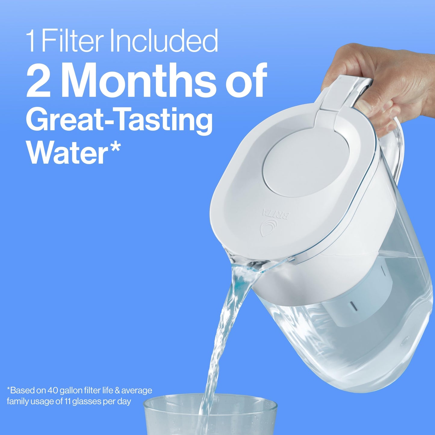 Brita Large Water Filter Pitcher for Tap and Drinking Water, Includes 1 Standard Filter, BPA-Free, Lasts Two Months, 10-Cup Capacity, Bright White