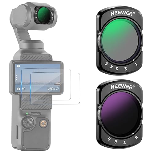 NEEWER Variable ND2-ND32 & ND64-ND512 Kit Compatible with DJI Osmo Pocket 3 Creator Combo Accessories, Limited Stops Neutral Density Filters, 2 Screen