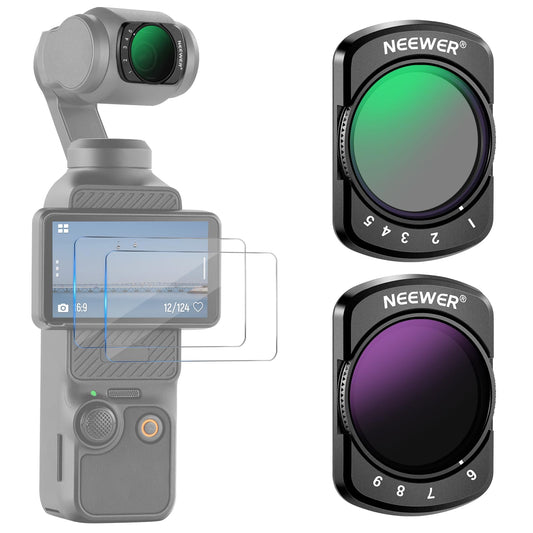 NEEWER Variable ND2-ND32 & ND64-ND512 Kit Compatible with DJI Osmo Pocket 3 Creator Combo Accessories, Limited Stops Neutral Density Filters, 2 Screen