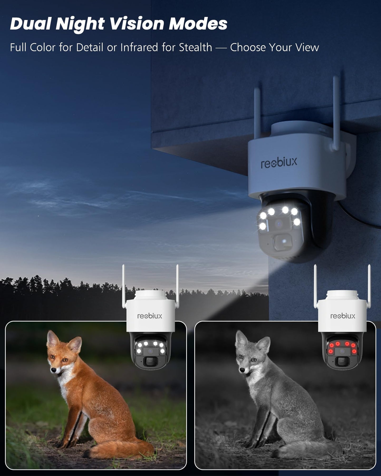 Reobiux 4G LTE Cellular Solar Security Cameras Wireless Outdoor, No WiFi Security Camera, 360° Live View, 2K Color Night Vision, PIR Detection, 2-Way