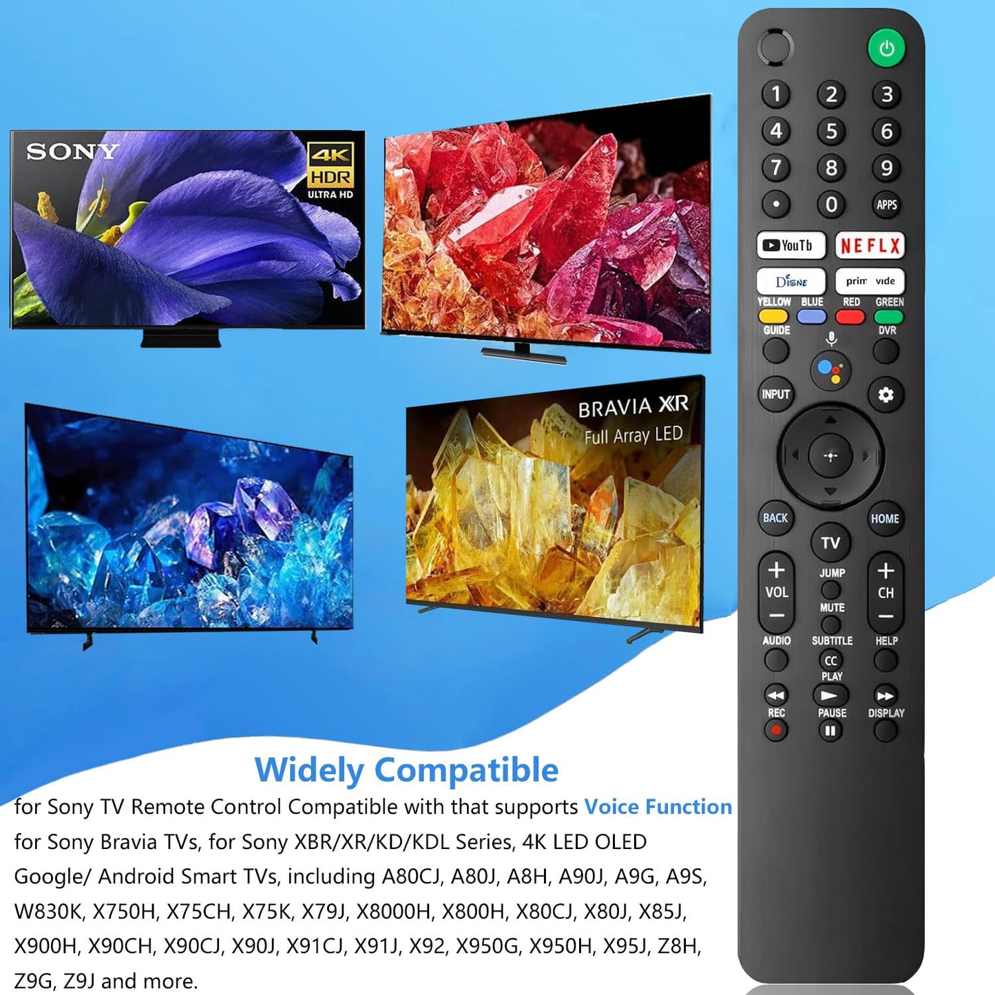 Replacement Voice Remote for Sony TV, for SonyBravia Smart TV with Voice Control, Compatible with Sony Bravia XR/XBR/KD Series 4K/ 8K LED OLED