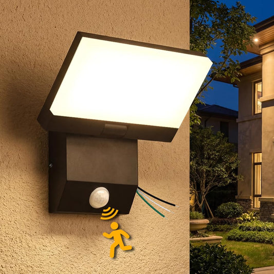 LITMYHU 18W Motion Sensor Outdoor Lights Wired Wall Lights Motion Lights for Outside 180°Folding Aluminum Black IP65 3000K Porch Lights Outdoor