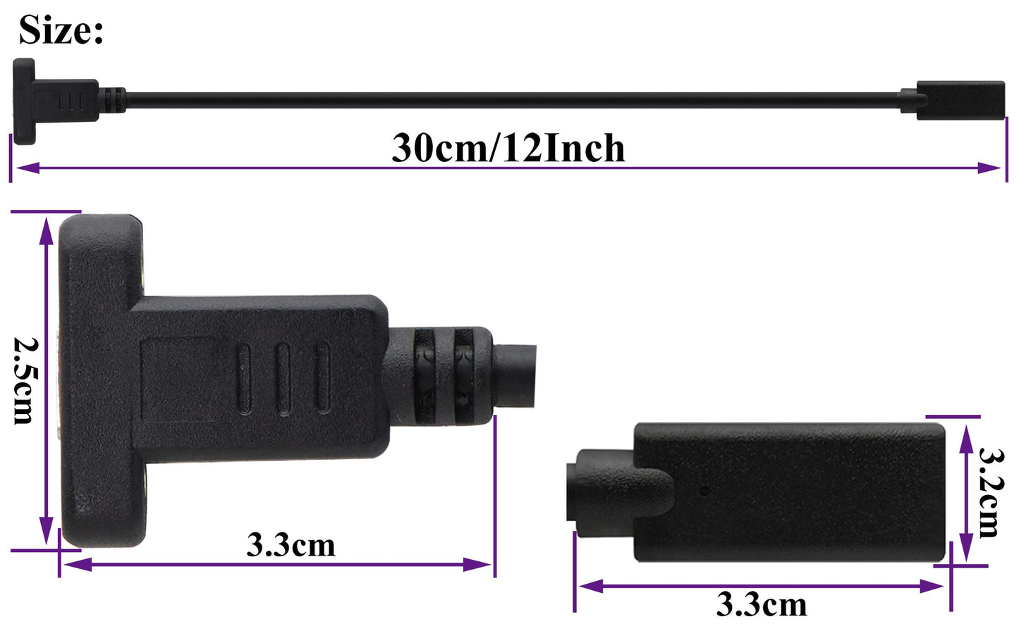 AAOTOKK 3.1Type C to USB C Panel Mount Screw Cable Gen 2 (3A) USB 3.1 Type C Female to Female Panel Mount Cable, Supports Charging,Data,Audio,Video