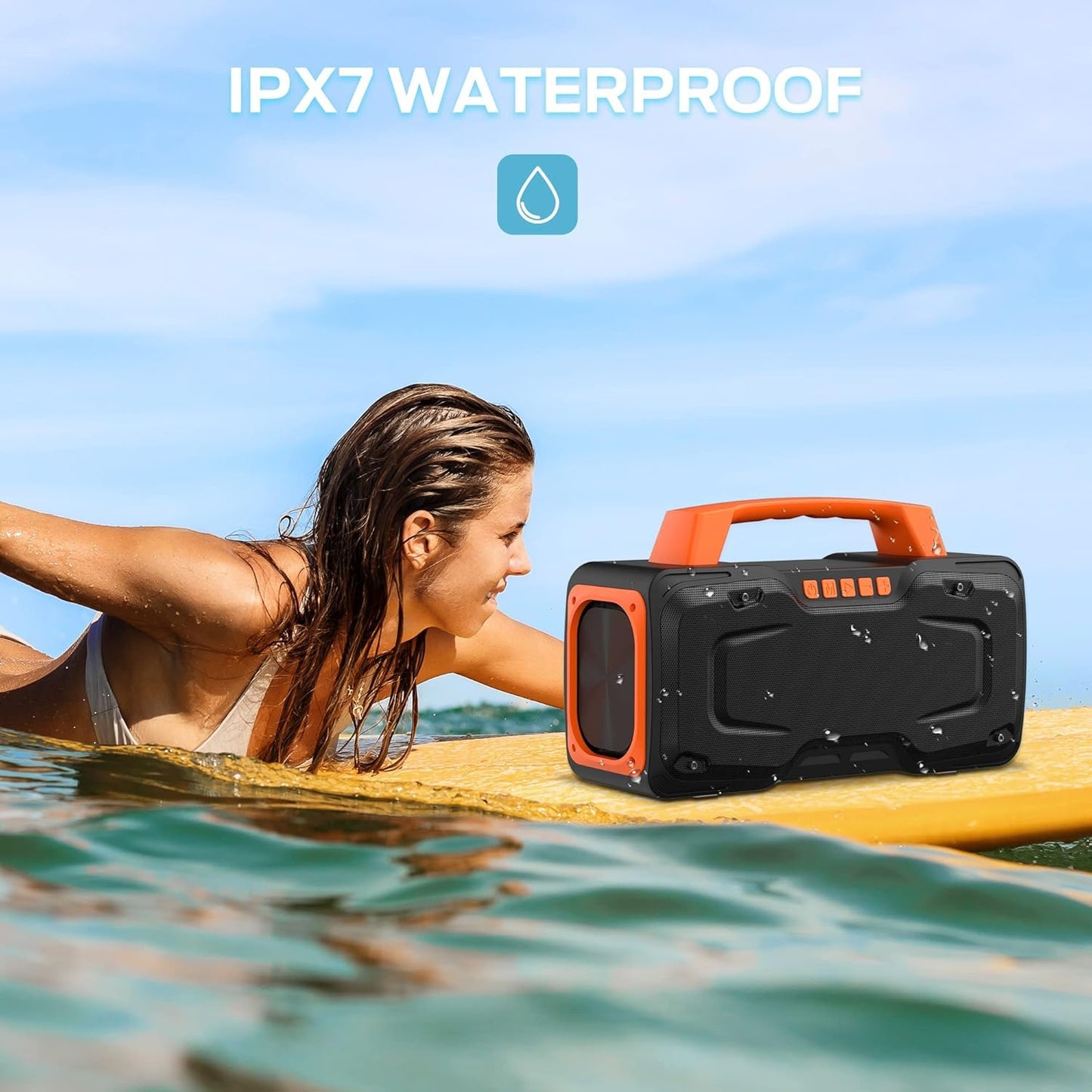 BUGANI Bluetooth Speaker, 80W Powerful Portable Wireless Speaker IPX7 Waterproof, Outdoor Loud Speakers with Handle 24H Playtime, Support Microphone
