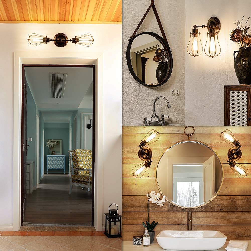 Industrial Wall Sconce Luling Loft Antique Wall Lights Wire Cage Adjustable Socket Edison Vintage Metal Retro Lamp Fixtures for Bedroom Gazebo (No