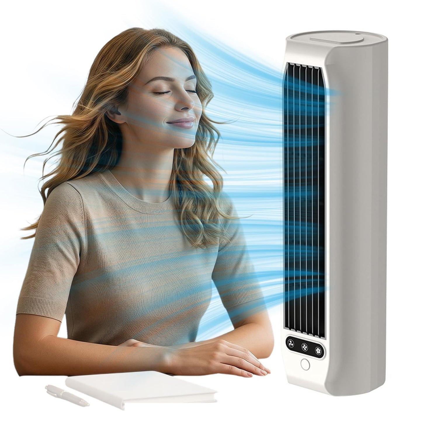 Seklirax Quiet Bladeless Air Circulator Fan, USB Rechargeable Drill Free Wall Mount Cooler, 3 Speed LED Touch Screen Electric Fan for Bedroom Dorm