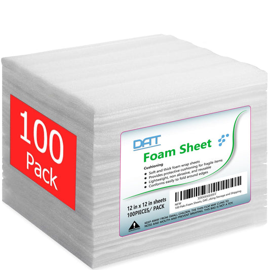 Foam Wraps, DAT 12" x 12", 1/16" Thick, Foam Sheets Cushioning Material, Moving Supplies for Packing Storage and Shipping, 100-Pack (FP 9.5x9.5 50P)