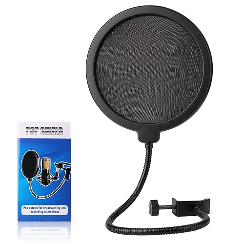 Professional Microphone Pop Filter Shield,Mic Wind Mask Shield Screen with Blue Yeti and Any Other Microphone, Dual Layered Wind Pop Screen With A